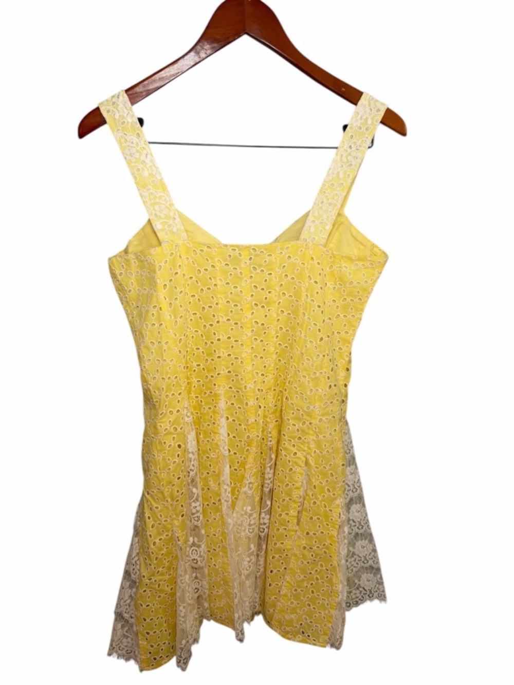 Betsey Johnson Yellow Eyelet Mini Dress Zip Front 8 - Picture 3 of 10